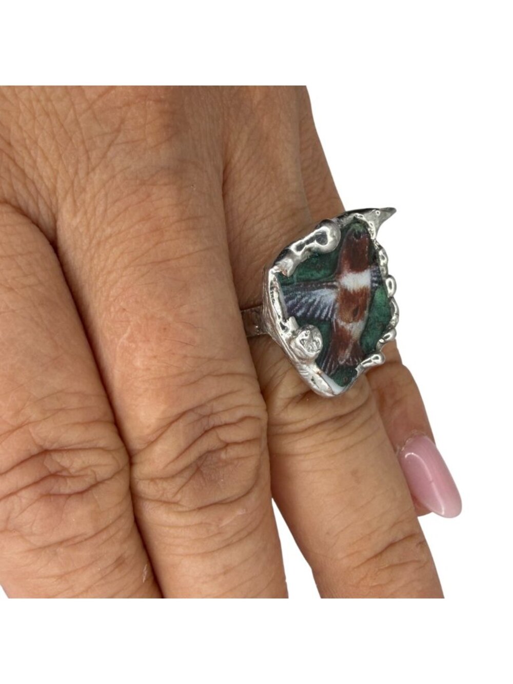 Lena Liu Hummingbird Broken China Ring - Silver Blend Boho Metalwork Size 8 | Al - Picture 10 of 15